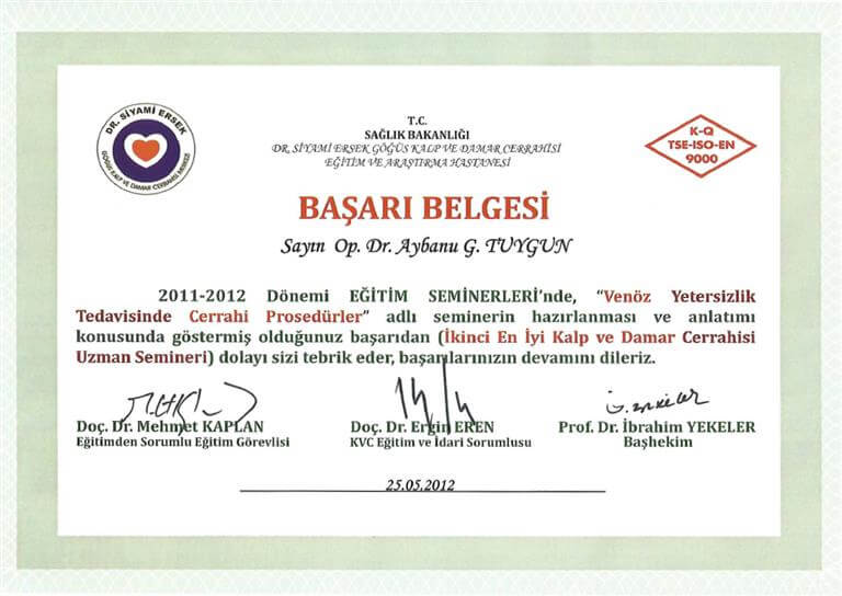 Hastane Seminer Başarı Belgesi